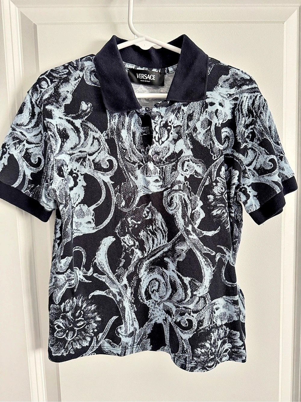 VERSACE Kids Barocco Print Polo Shirt Floral Black & White